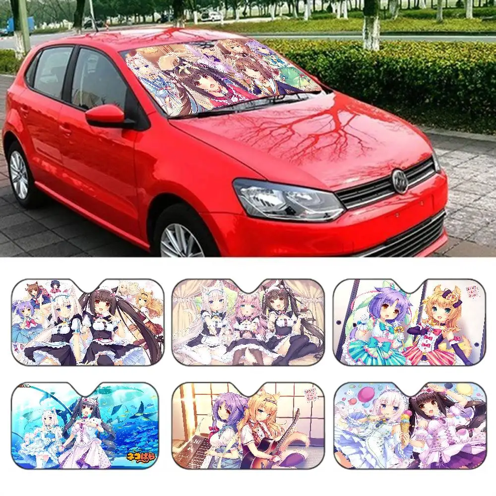 

N-Nekopara Anime Windshield Car Sunshade Funny Animal Windshield Sun Shade Window Cars Folding Rays Sun Visor Protector