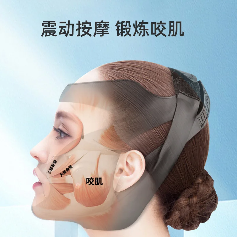 Small V face mask enhances facial curves, exercises masseter muscle contours, current vibration, massage bandages, and slimming