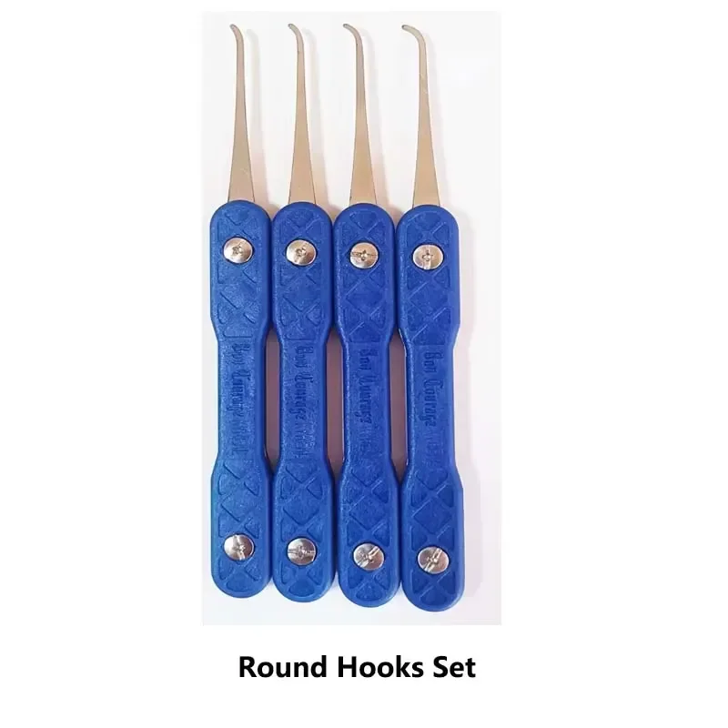 Bon Courage Kyreal 4 PCS Round Hook Set Blue Handle 0.4MM Thickness and 7PCS Tension Tool Stainless Steel With Bag Lock Pick