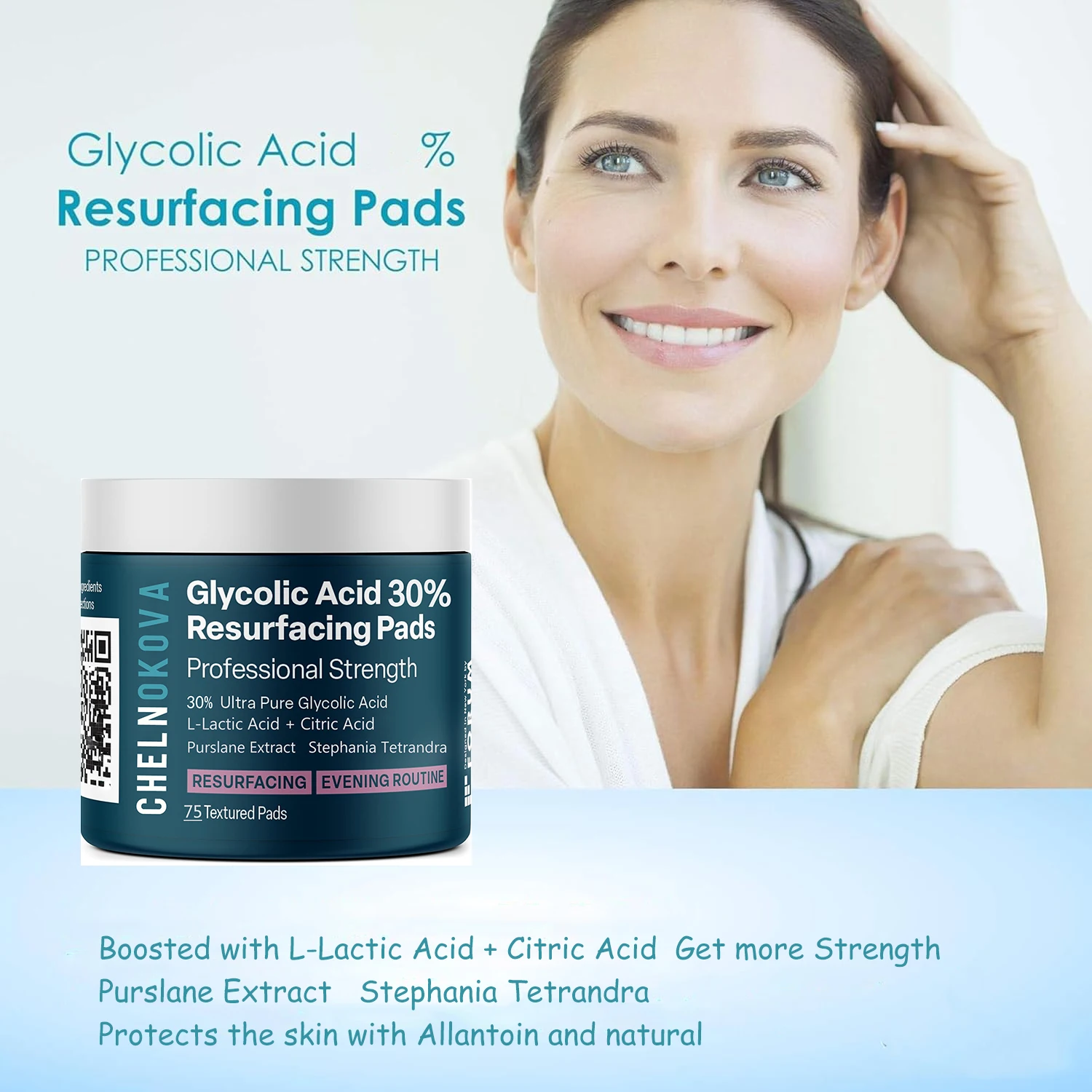 Chelnokova Glykolsäure 30 % Resurfacing-Pads für Gesicht und Körper mit Milchsäure-Zitronensäure peelt Oberflächenhaut-Peeling-Pads aha