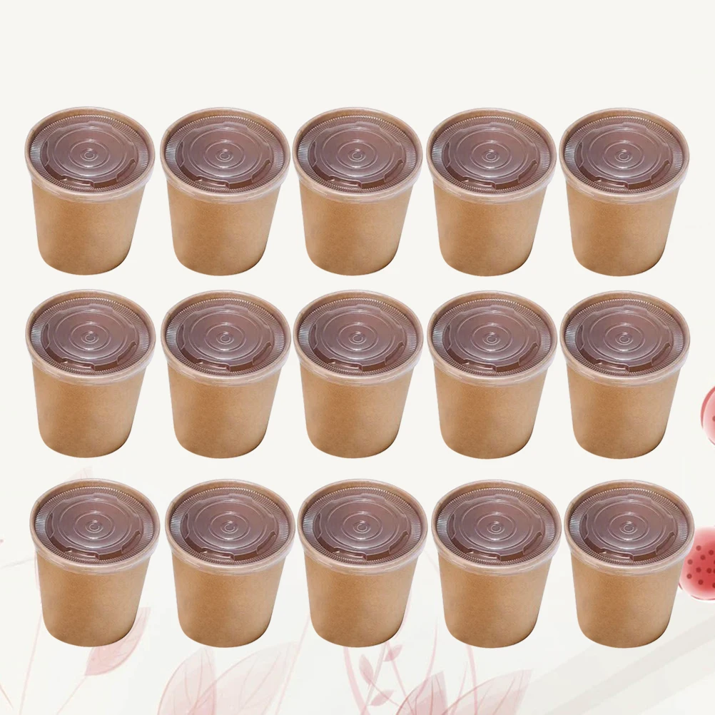 

50 Pcs Disposable Soup Cups Thicken Oil Proof Kraft Paper Food Barrel Containers For Hot Sides Safe Premium Material