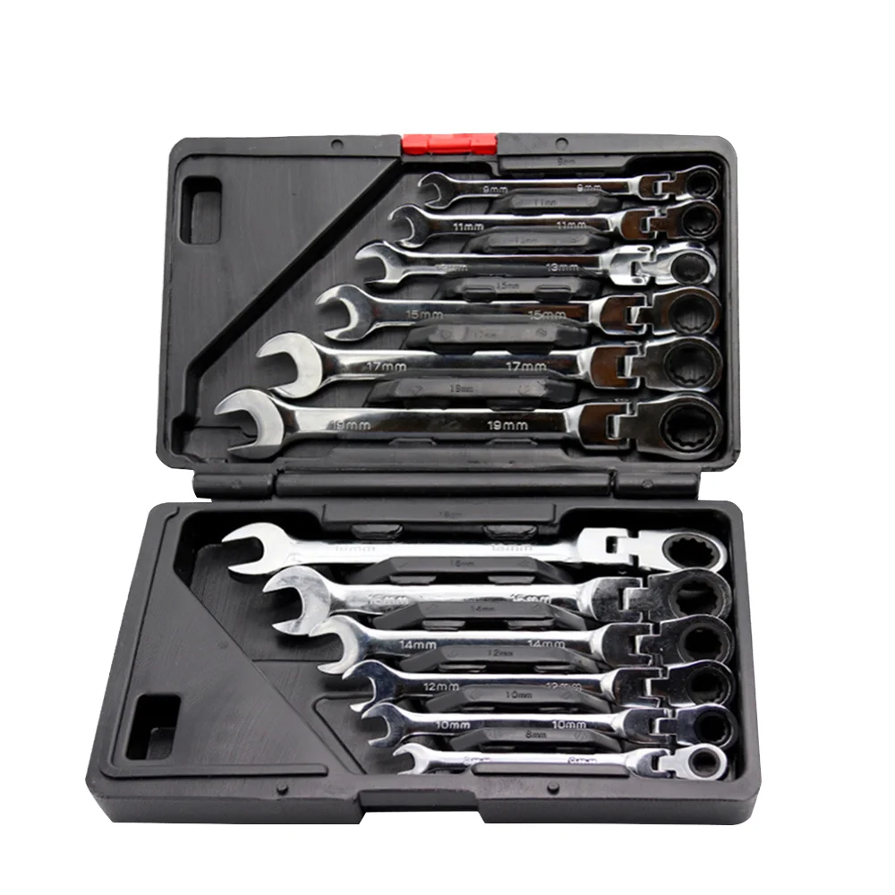 Spanner Double Offset Ratchet Ring Wrench Fixed Head Wrench Tool 12pcs Car Repair Combination Ratchet Wrench Set Metric Torque