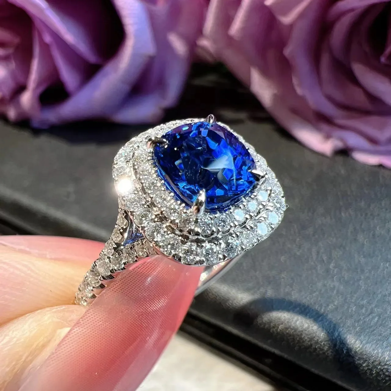 New in square high-quality sapphire rings for women  retro fashion silver 925 full diamonds high-end blue ring wedding jewelry
