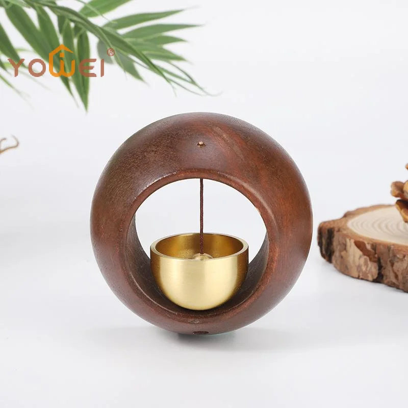 Latest 1Pcs Round Bell Black Walnut Wood Hanging Doorbell Wind Chimes Decor Wooden Magnetic Door Bell Entrance Opening Chime