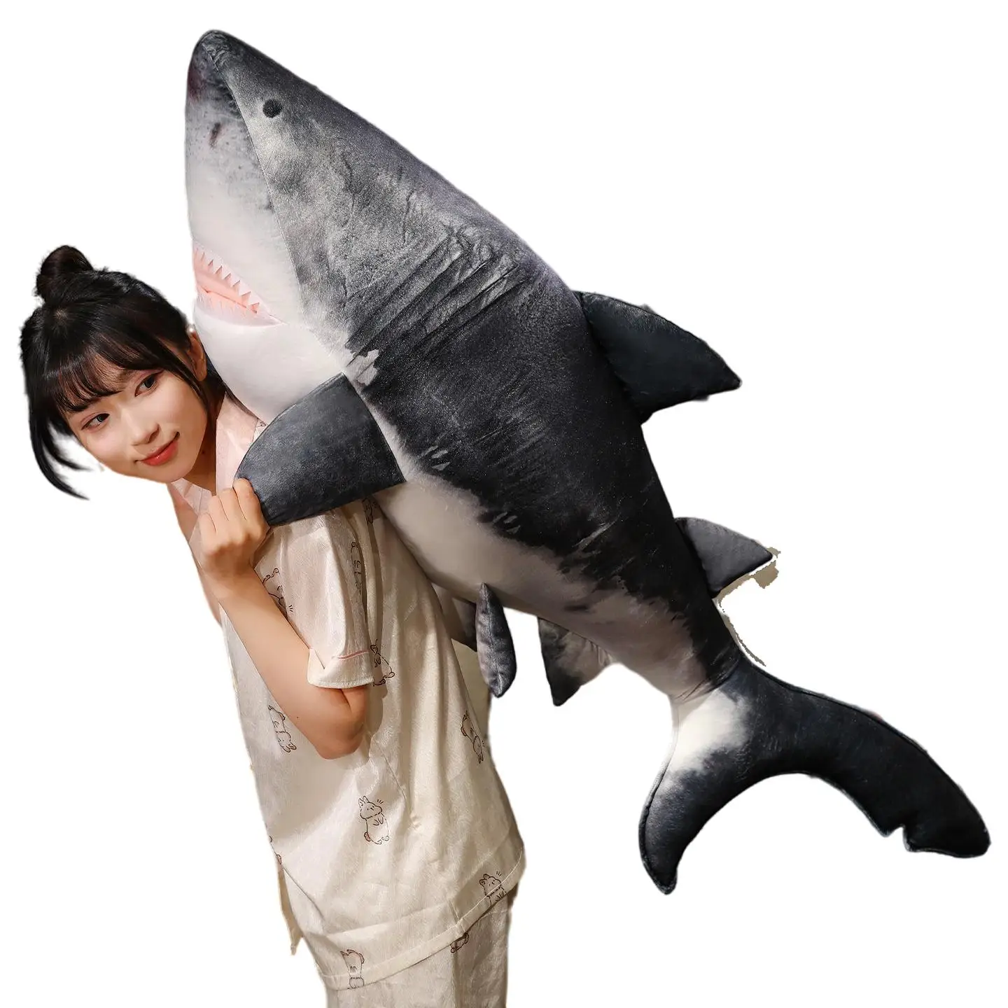 Großhandel lebensechte Gaint Megalodon Hai Plüschtier Kissen Simulation grauer Hai Meerestier Plüschtier Home Decor Geschenk für Kinder