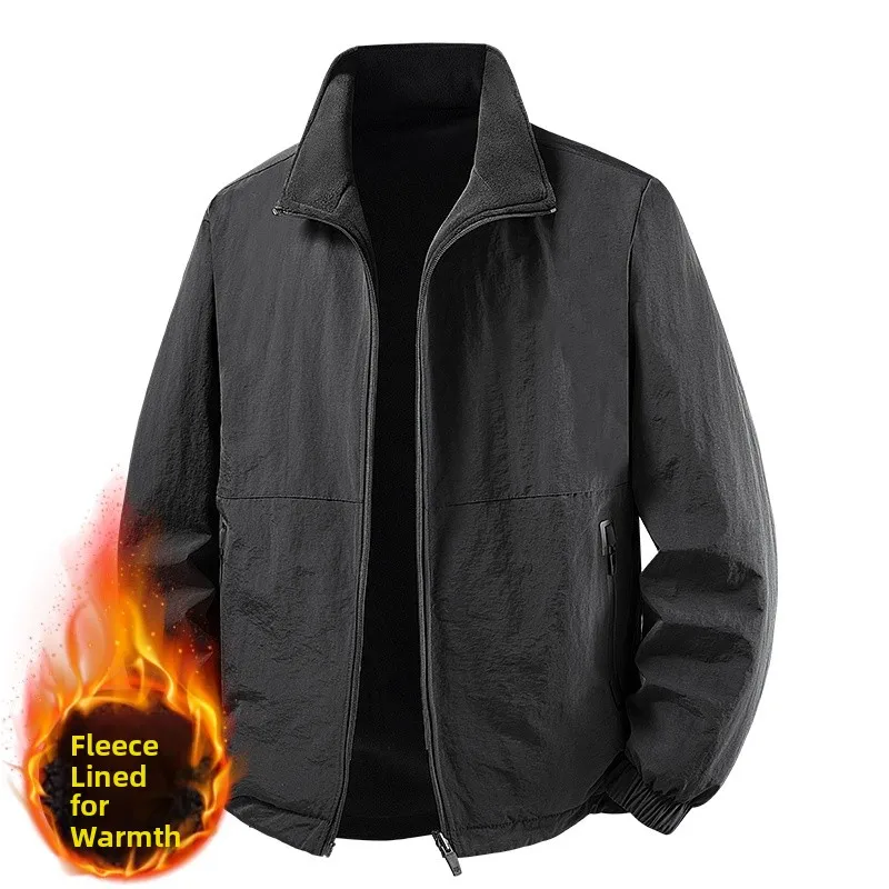 

Утепленная флисовая спортивная куртка для мужчин, повседневная, для активного отдыха, осенне-зимняя, новая, теплая, с воротником-стойкой, приталенная, нейлоновая.