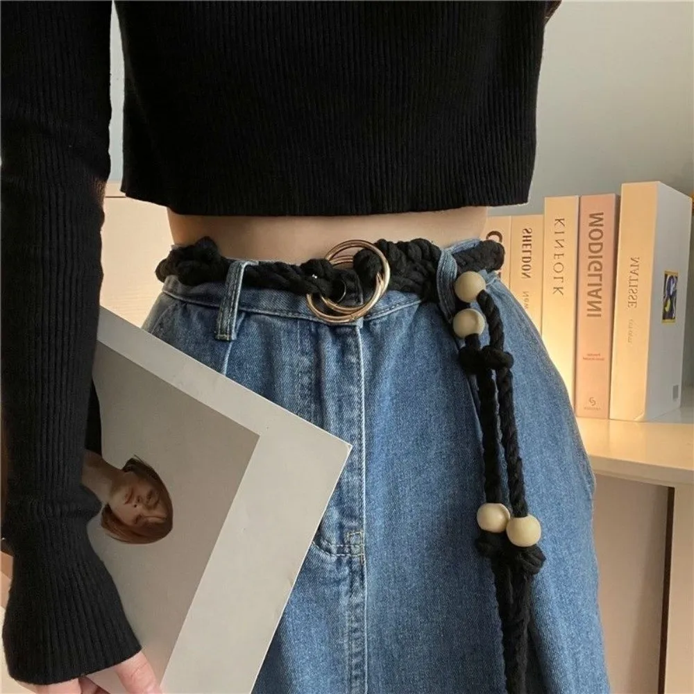 

Fashion Coarse Jute Rope Belt Beads Tie Up Rope Waistband Ethnic Style Unique Pack Thread Waist Belt Streetwear