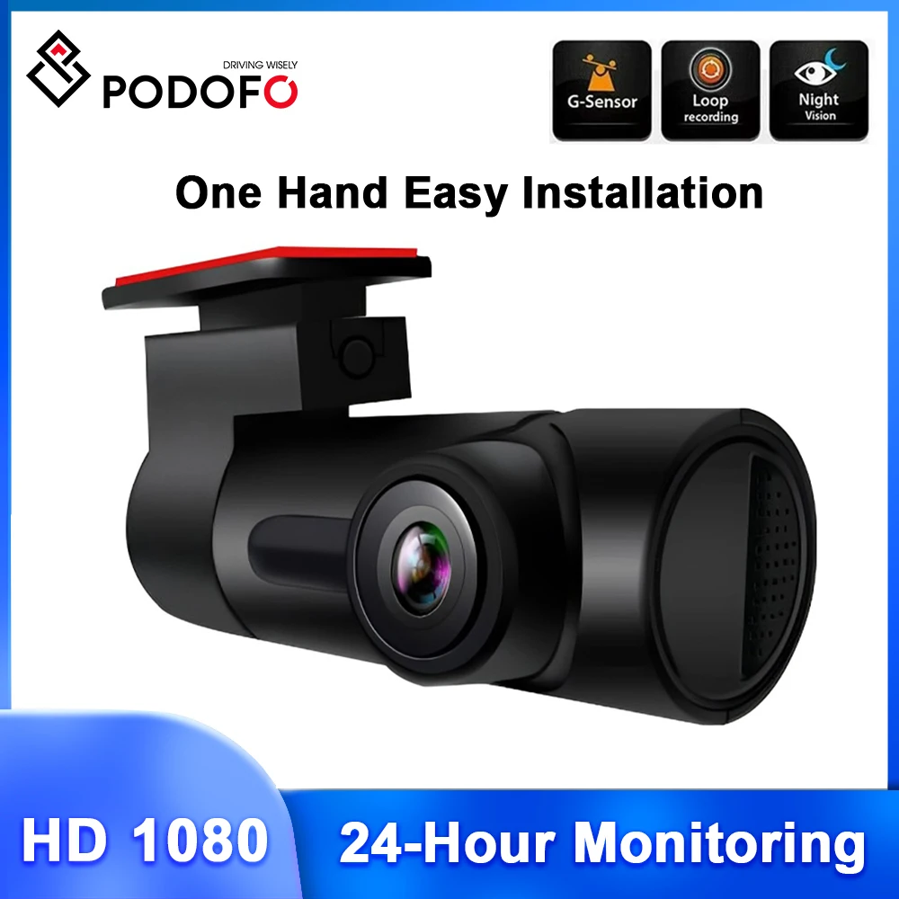 Podofo Car DVR HD 1080P Drive Recorder 140° Ultra Wide Angle Night Vision 24-hour Monitoring Parking Monitor Support TF Card