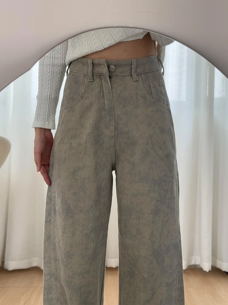 High Waist Wide Leg Denim Jeans Women's Autumn plus Size Tie Dye Print Unique Design Floor Length Straight Leg Pants