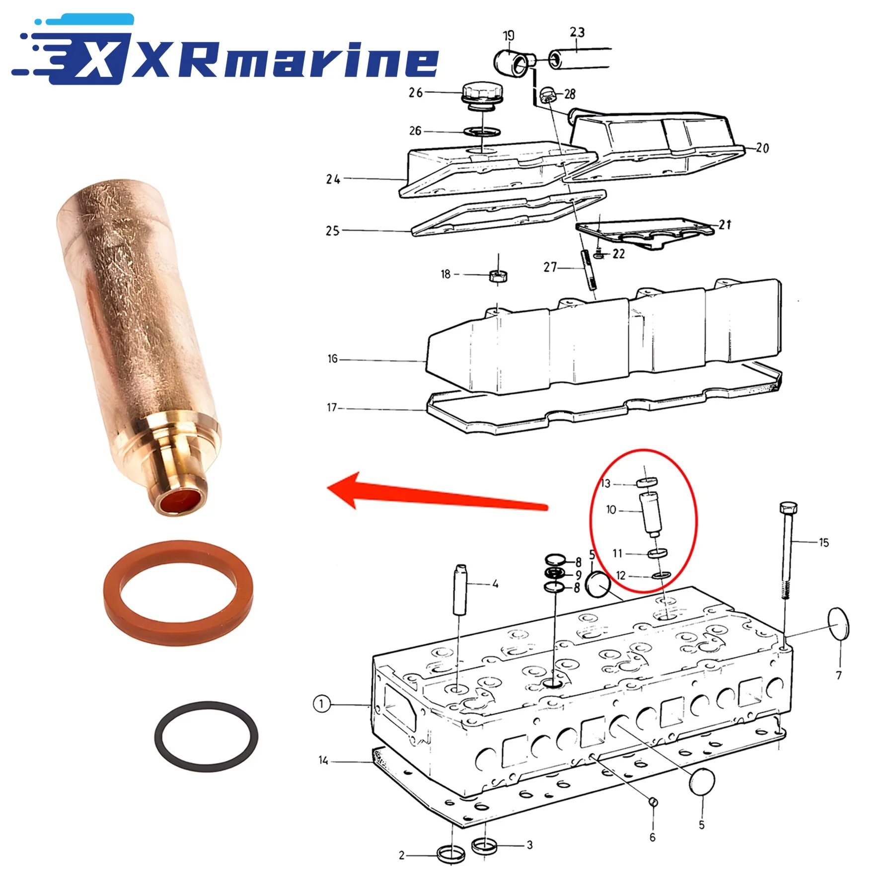 861255 Injector Sleeve / Nozzle sleeve Repair Kit 838896 for Volvo Penta TAMD31 AD31 KAD32 TAMD41 KAD43 Engine 838609 838821