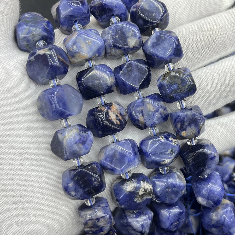 

Natural Sodalite 12-16mm Blue Stone Cross Bore Section Irregular Faceted Loose For Jewelry Making DIY Necklace Bracelet 15''