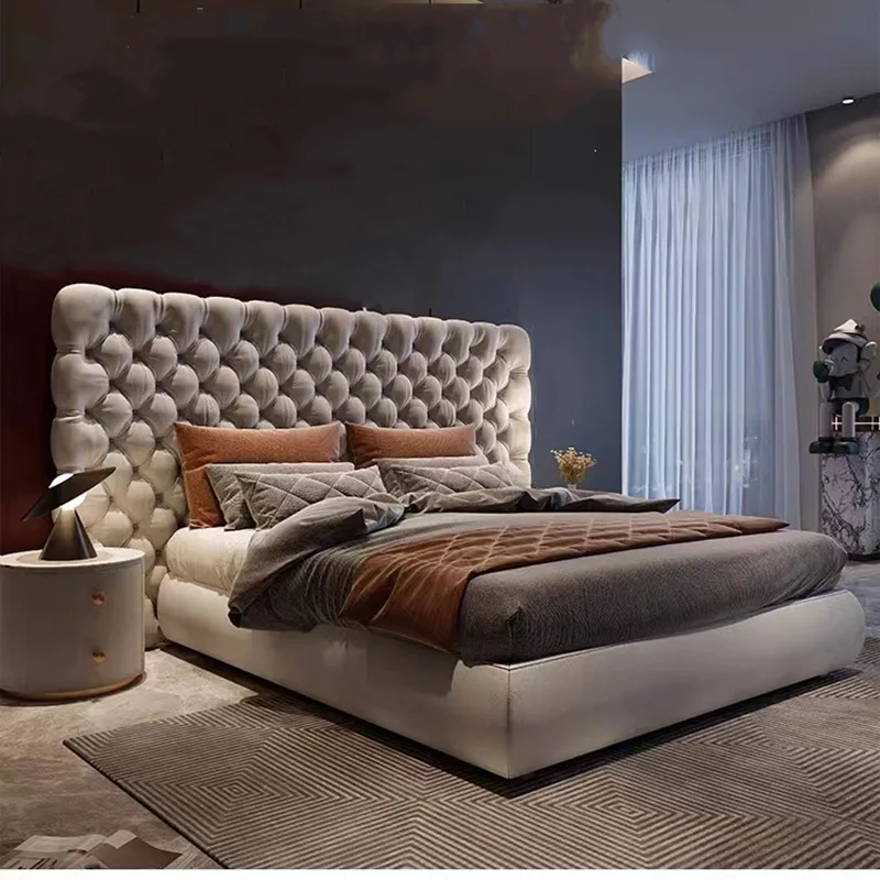 Minimalist modern minimalist light luxury bedroom furniture buckle fabric soft bag bed
