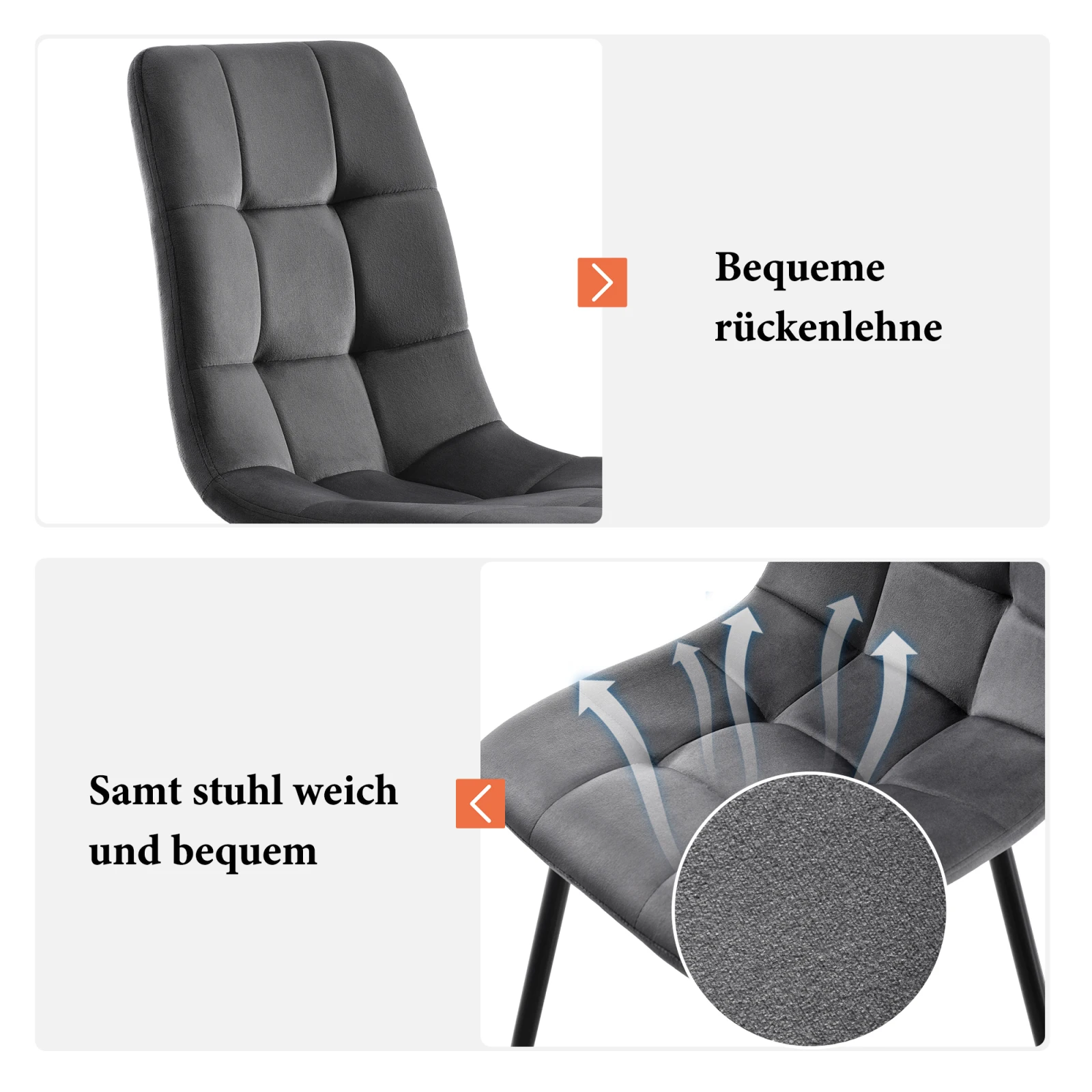 Rosahqnda Esszimmerstühle, Set of 4, gepolsterte Designer-Stühle mit Rückenlehne, Sitzfläche aus Velvet/Linen und Metallgestell – Detail 29