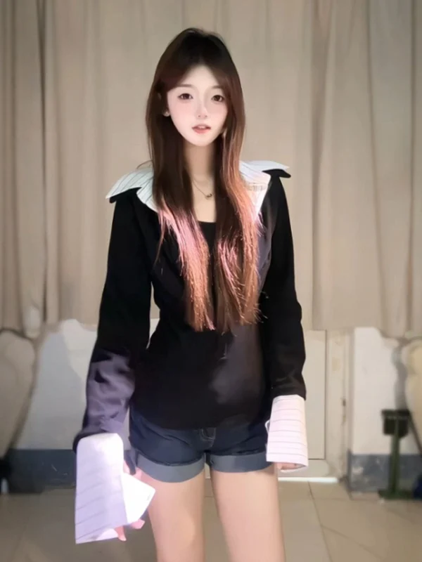 

Уникальная красивая женская футболка с v-образным вырезом в стиле ретро, облегающая цветная длинная футболка с высокой талией, повседневная дорожная одежда