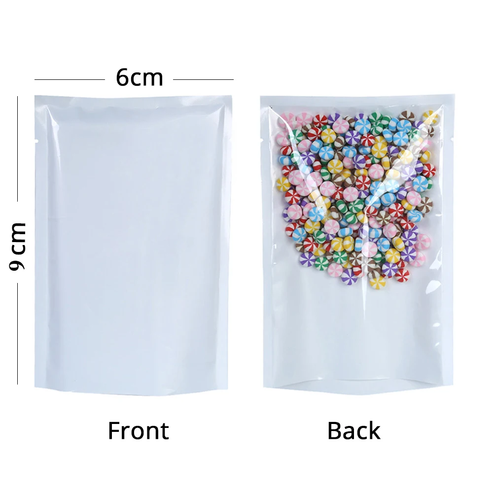 100pcs 6x9cm Glossy White Plastic Small Bags Reusable Various Sizes Right Angle Sachet Flat Bottom Heat Sealable Vacuum Pouches