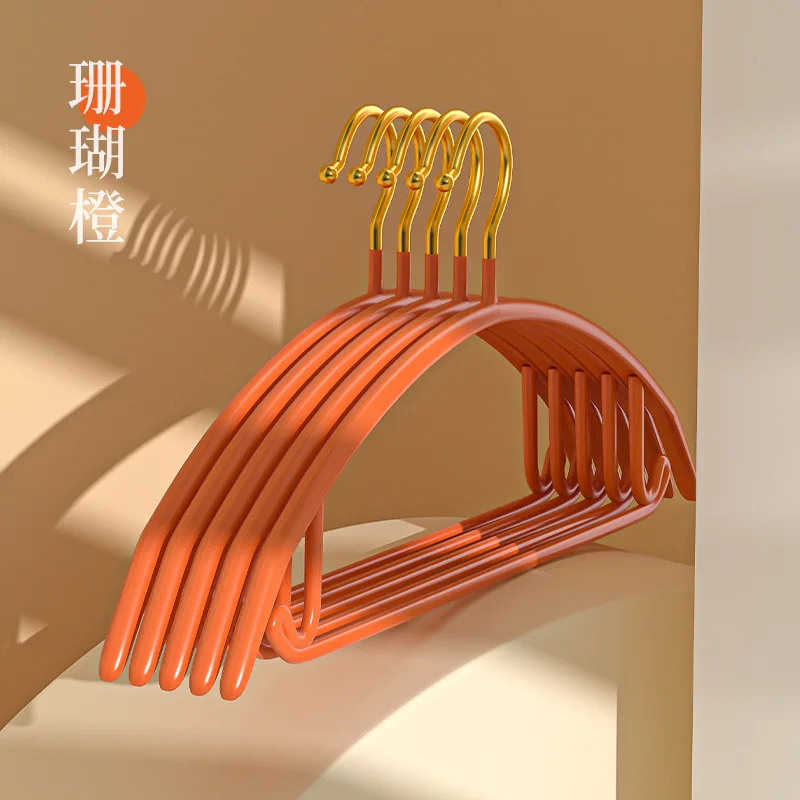 5pcs/set of impregnated plastic hangers, gold hook semi-circular anti slip hangers, household adult light powder hangers