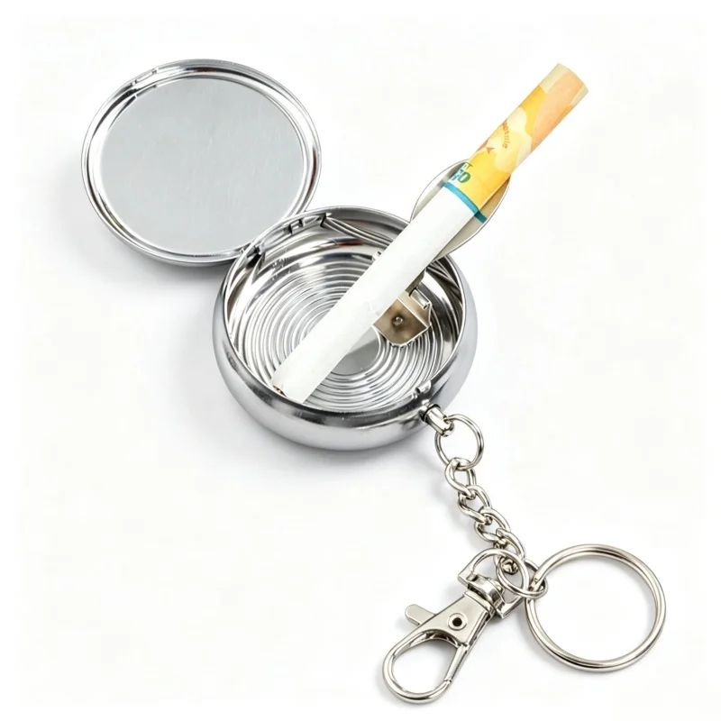 Vehicle Cigarette Ashtray Ashtray with Key Chain Pocket Ashtray Portable Mini Stainless Steel