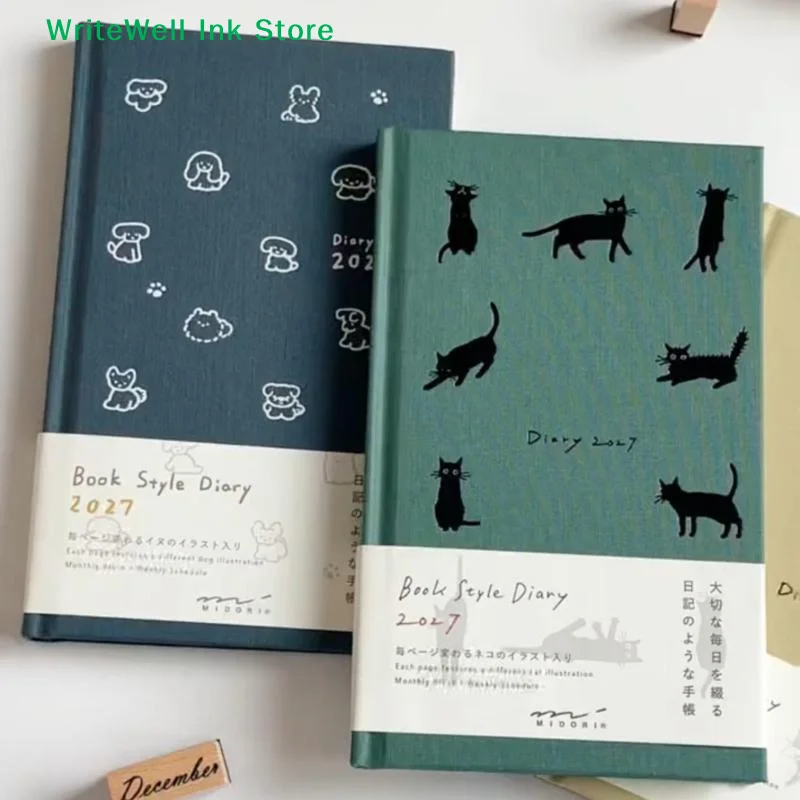 [FOA]2027 Agenda Book Cat Dog Illustration Hard Shell Japanese Simple Healing High-value Girls Handbook Gift Kawaii Notebook