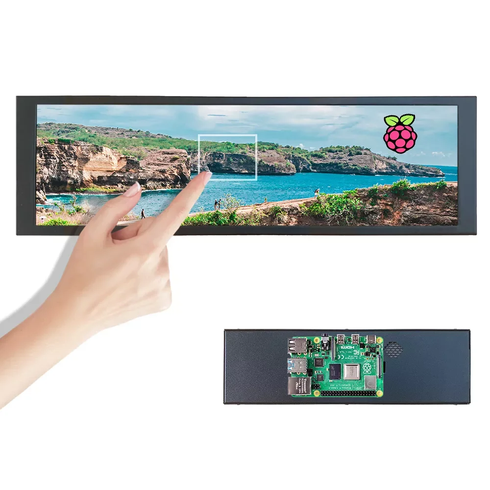 IPS Portable Touch Monitor, 480x1920 Strip Display Bar Aida64 Second Screen for Raspberry Pi 4 3 2 Windows, Driver Free