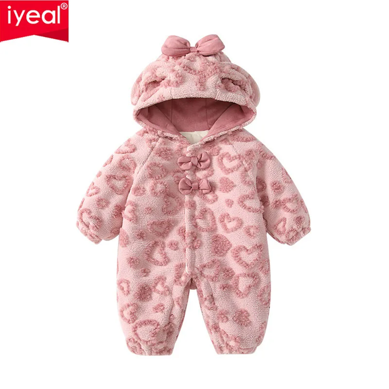 

IYEAL Baby Girl Thick Warm Jumpsuit Autumn And Winter Baby Girl Heart-shaped Pattern Jumpsuit New Year Warm Jacket