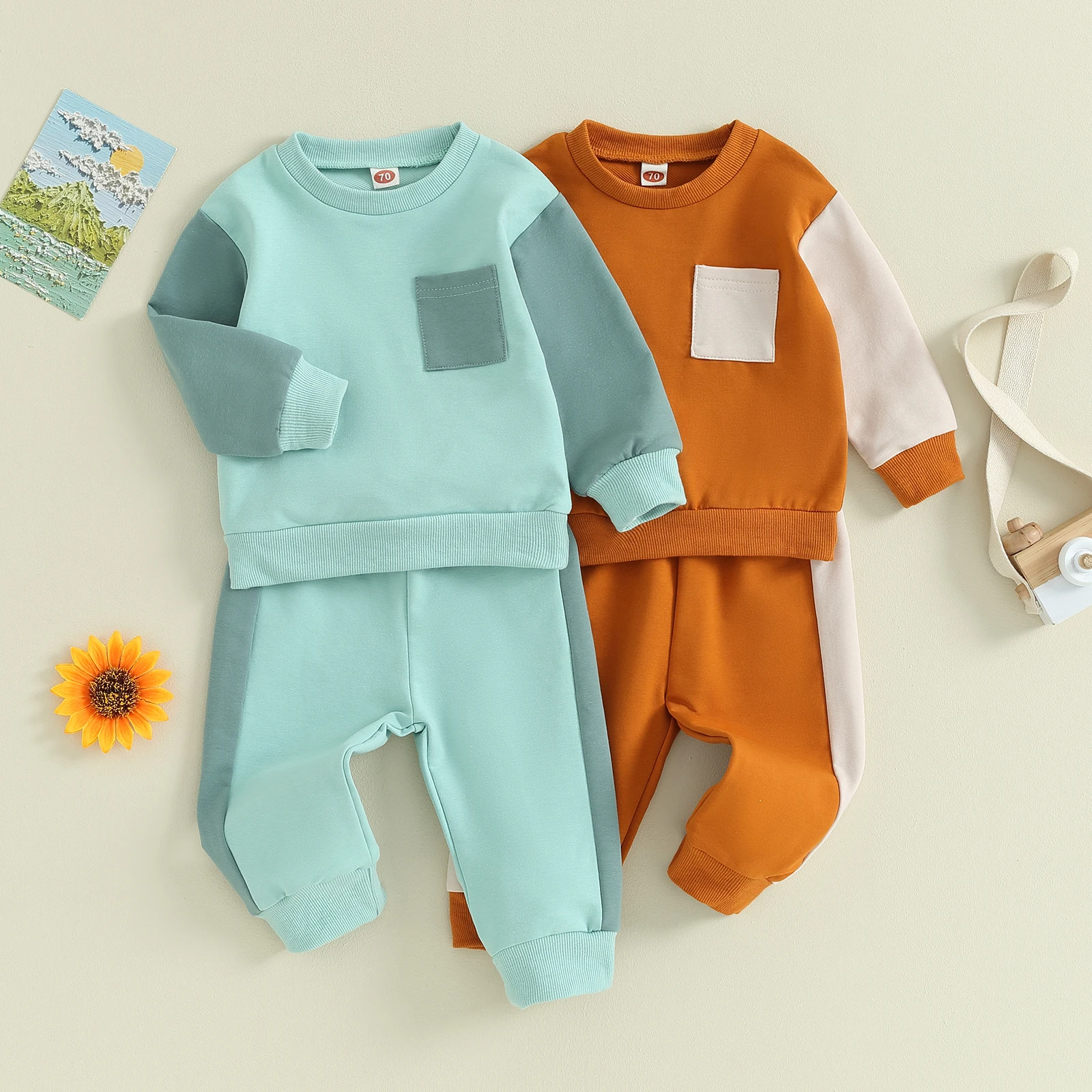 

SUNSIOM Baby Boys Clothes Set Contrast Color Long Sleeve Crew Neck Sweatshirt with Elastic Waist Sweatpants Infant Fall Clothes