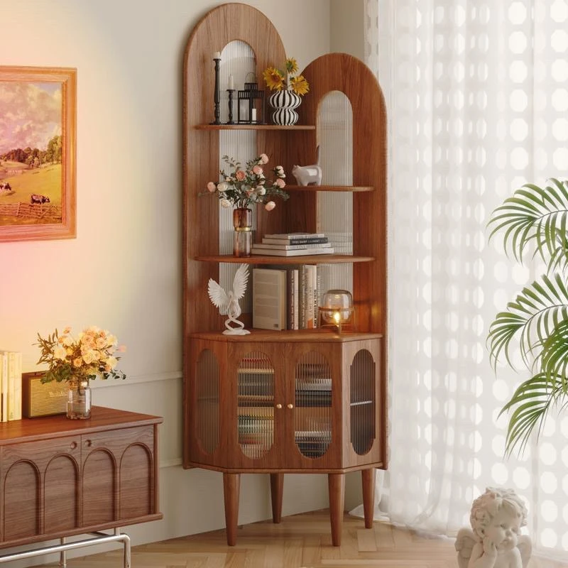 Retro living room bedroom bookshelf small apartment triangular corner storage