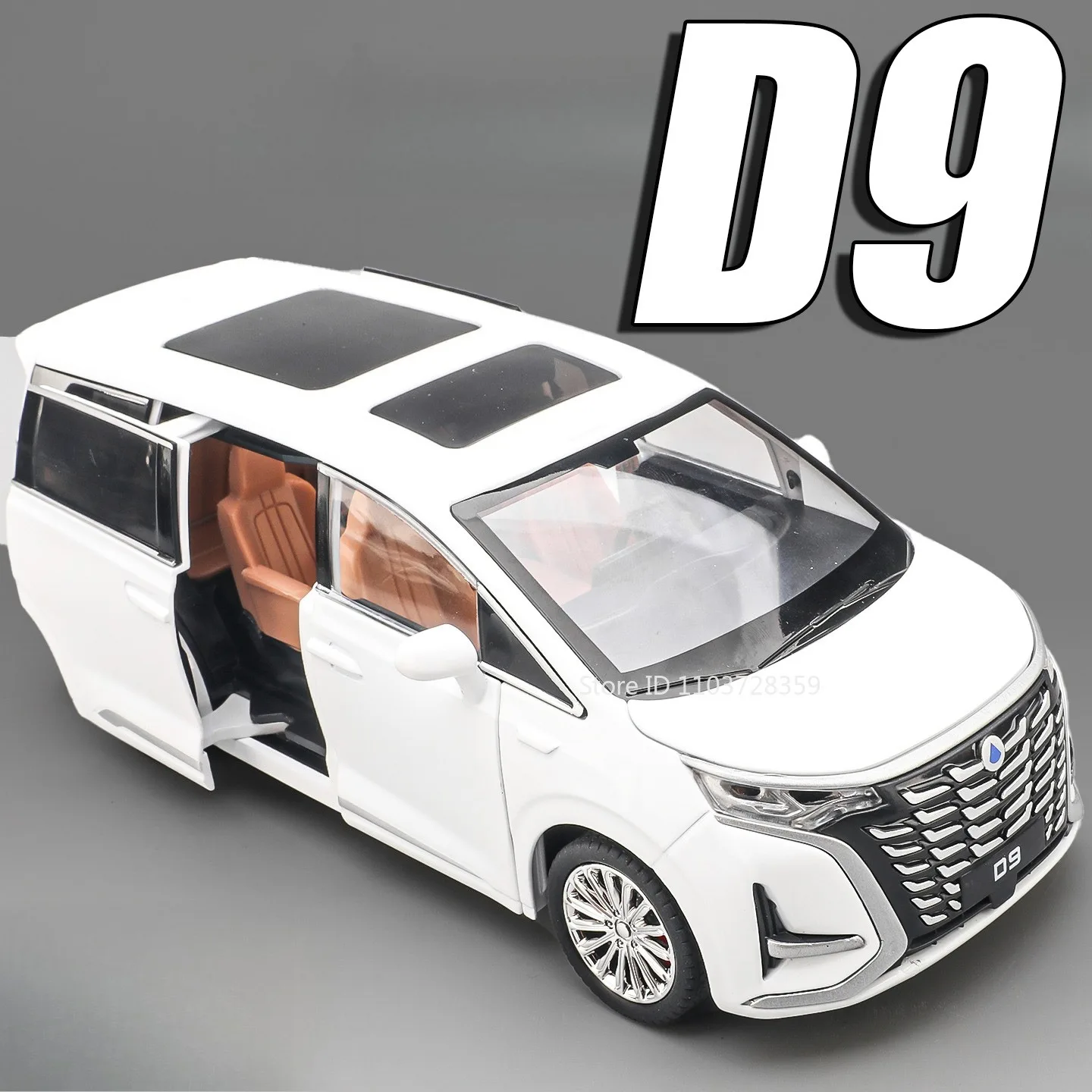 1:24 Denza D9 Vellfire Car Model Toys Metal Diecast Sound Light Pull Back Doors Opened Rubber Tires Exquisite Vehicles Gifts