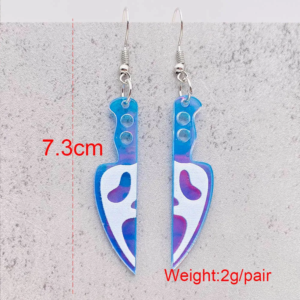 Pendientes acrílicos góticos con cuchillo sangriento para mujer, aretes colgantes con cara de fantasma de Halloween, joyería divertida para el Día