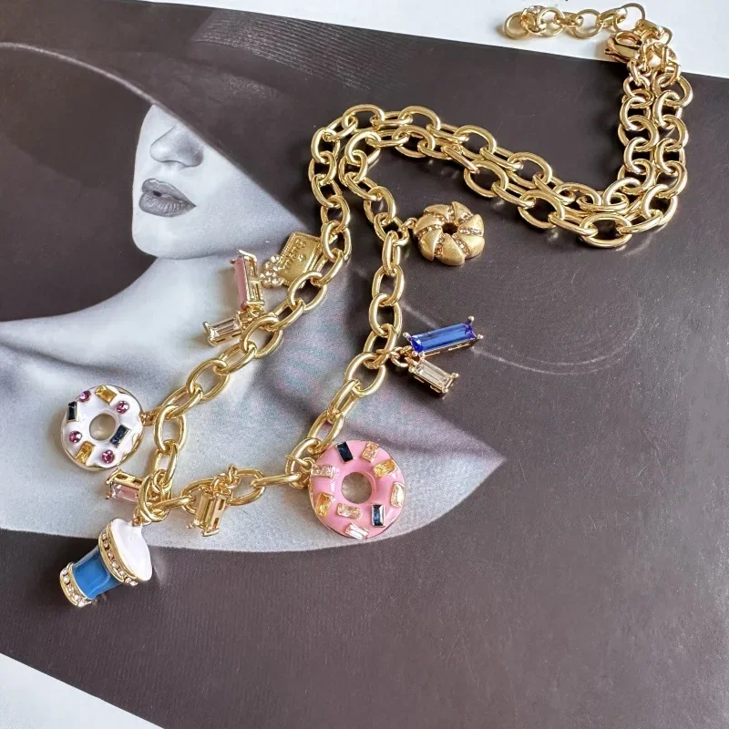 

YEEVAA Cookie Donut Ice Cream Coffee Cup Pendant Necklace, Sweet Dessert Theme Fashion Jewelry, Unique Gift for Her