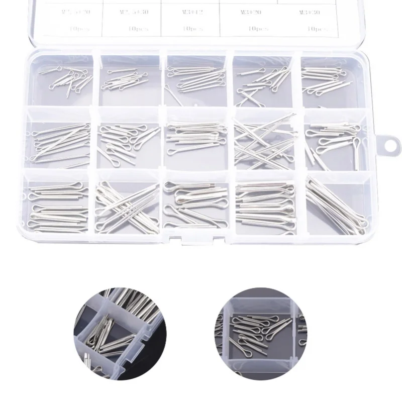 150 Stück 15 Arten 304 Edelstahl geteilte Splinte Kit M1 M3