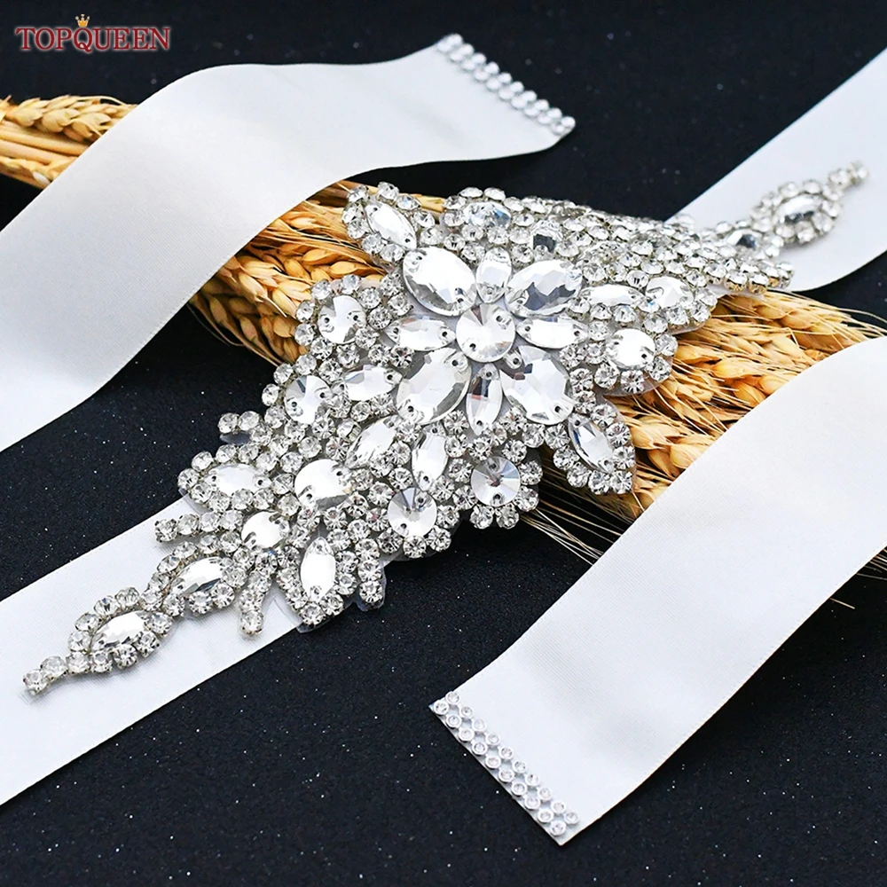 TOPQUEEN S01 Bridal Wedding Belts Luxury Silver Rhinestone Girdles for Women Dress Female Accessories Bridesmaid Sequin Belt image 3