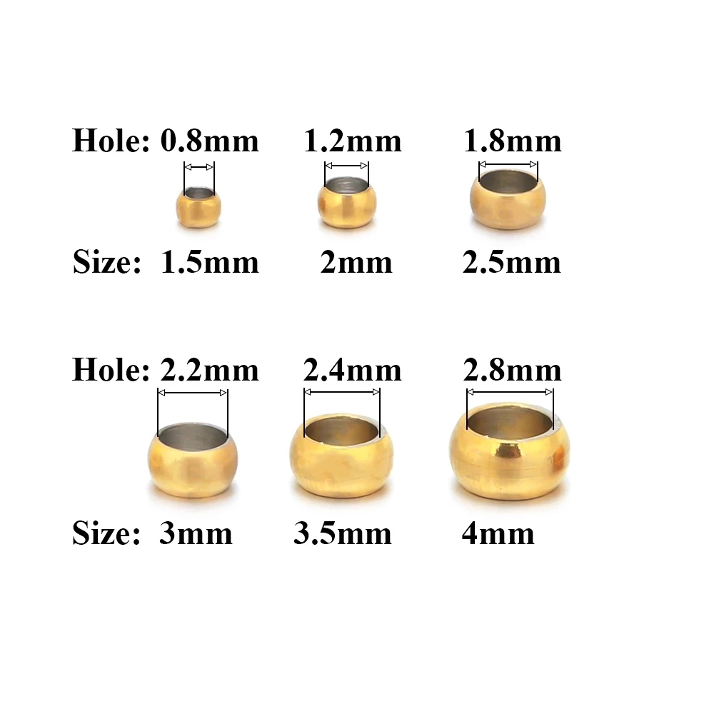 Cuentas de extremo de engarce de bolas de acero inoxidable, 100 piezas, diámetro 1,5/2/2.5/3/3.5/4mm, espaciador de tope, suministros para