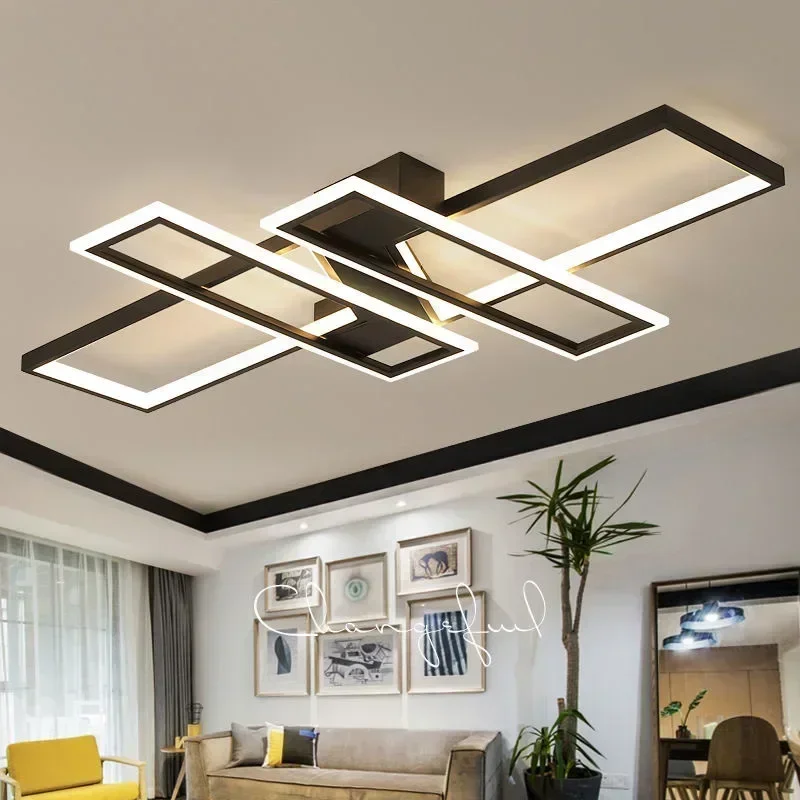 

Modern LED Chandeliers Lighting Fixtures With Remote Control Black Lustre Ceiling Lamp for Living Room Bedroom Kitchen Home