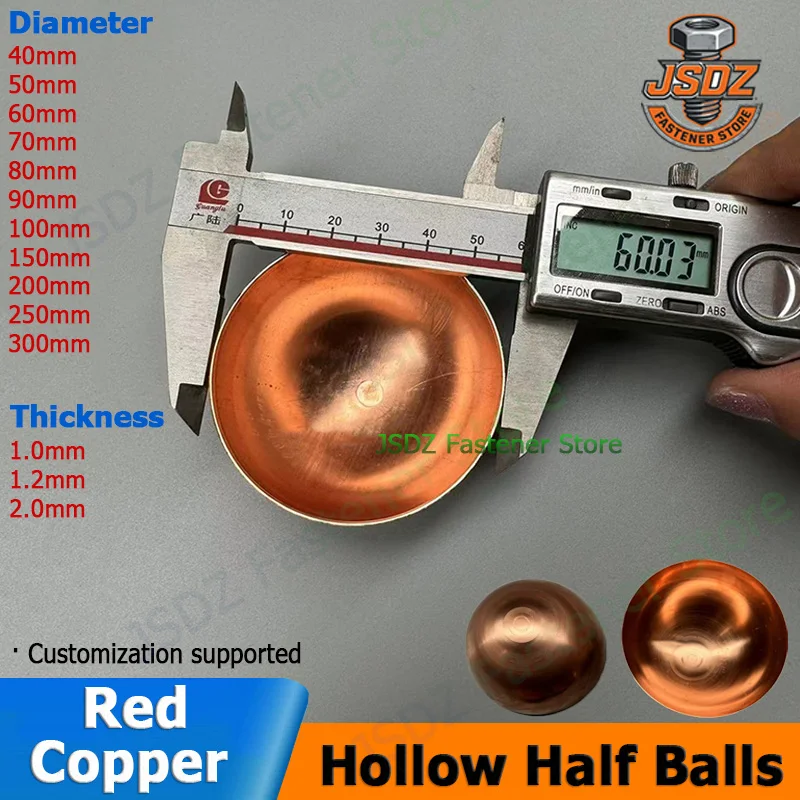 

1-10pcs OD 40-300mm Red Copper Hollow Hemisphere Semisphere Half Balls Decoration Sealing Plug Pipe Cap Heat Dissipation