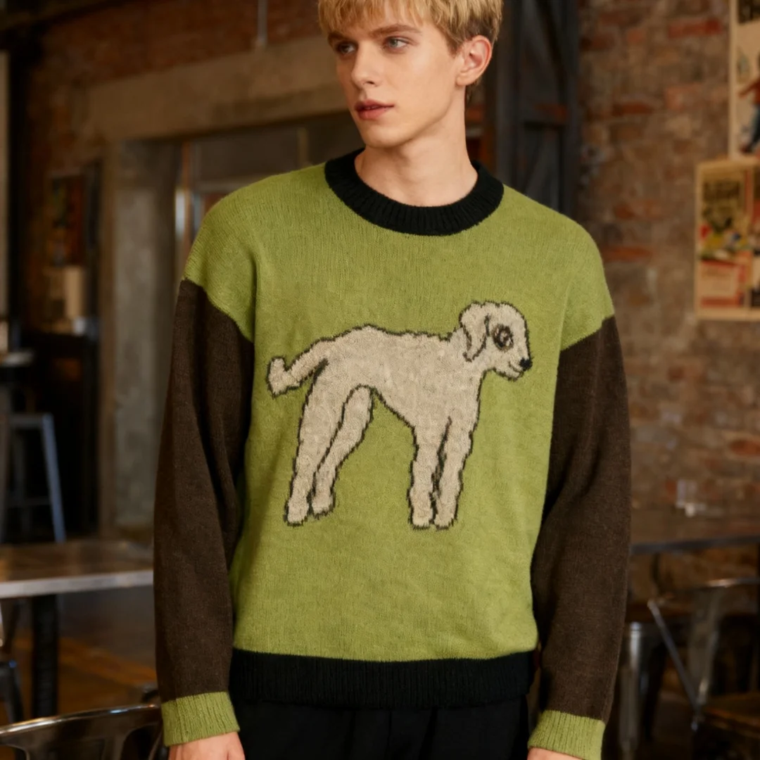 Y2K Street Wear – pull tricoté à motif pixels, coupe-vent, chaud, imprimé d'agneau, Design mignon, pull décontracté pour hommes et femmes