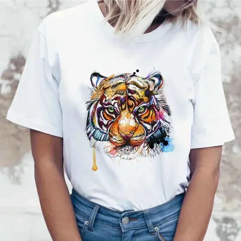 

90s Cartoon Tiger Painting Love Mom Kid Cute Print Summer Ladies T Tee Tshirt Womens Female Tops TShirt Clothes Graphic T-shirt