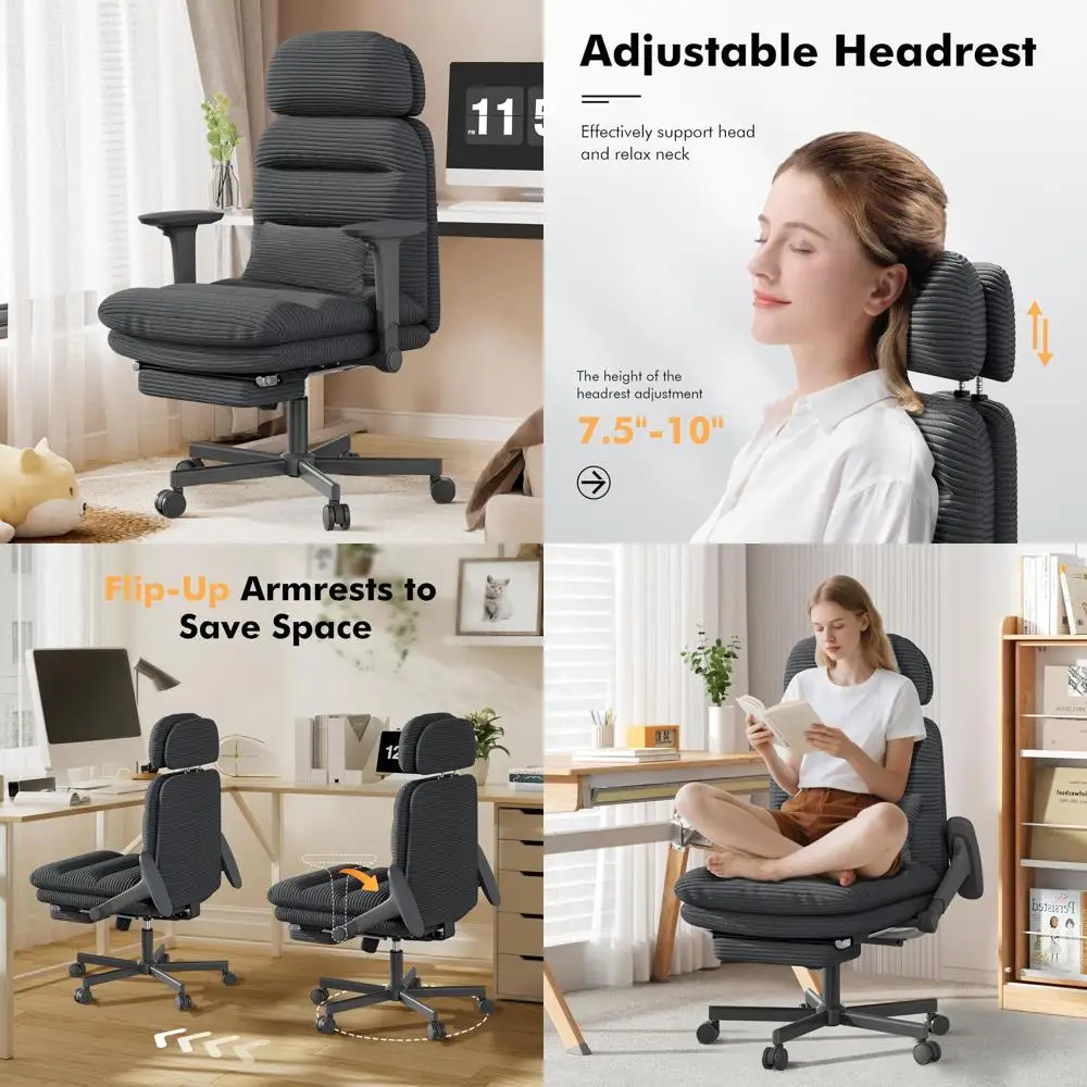 

Вращающееся кресло для руководителя с колесами, подставкой для ног и поясничной опорой из вельветана для удобного офисного использования