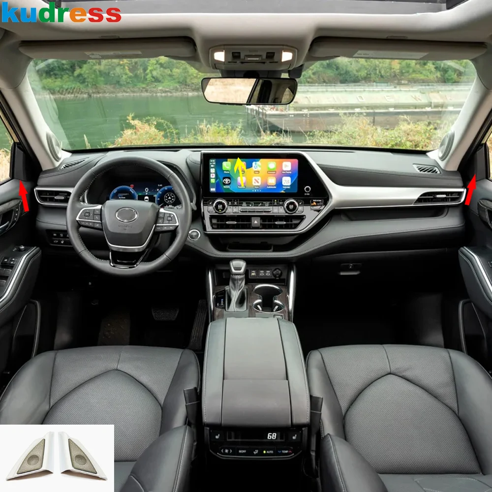 

Car Front Inner Door A Pillar Audio Speaker Cover Trim For Toyota Highlander Hybrid 2021-2026 Wood Grain Interior Accessories