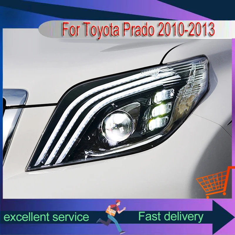 

Пара автомобильных аксессуаров для Toyota Prado LC150 2010-2013, передняя Рабочая фара DRL, задняя фара, обновленная Автоматическая фара