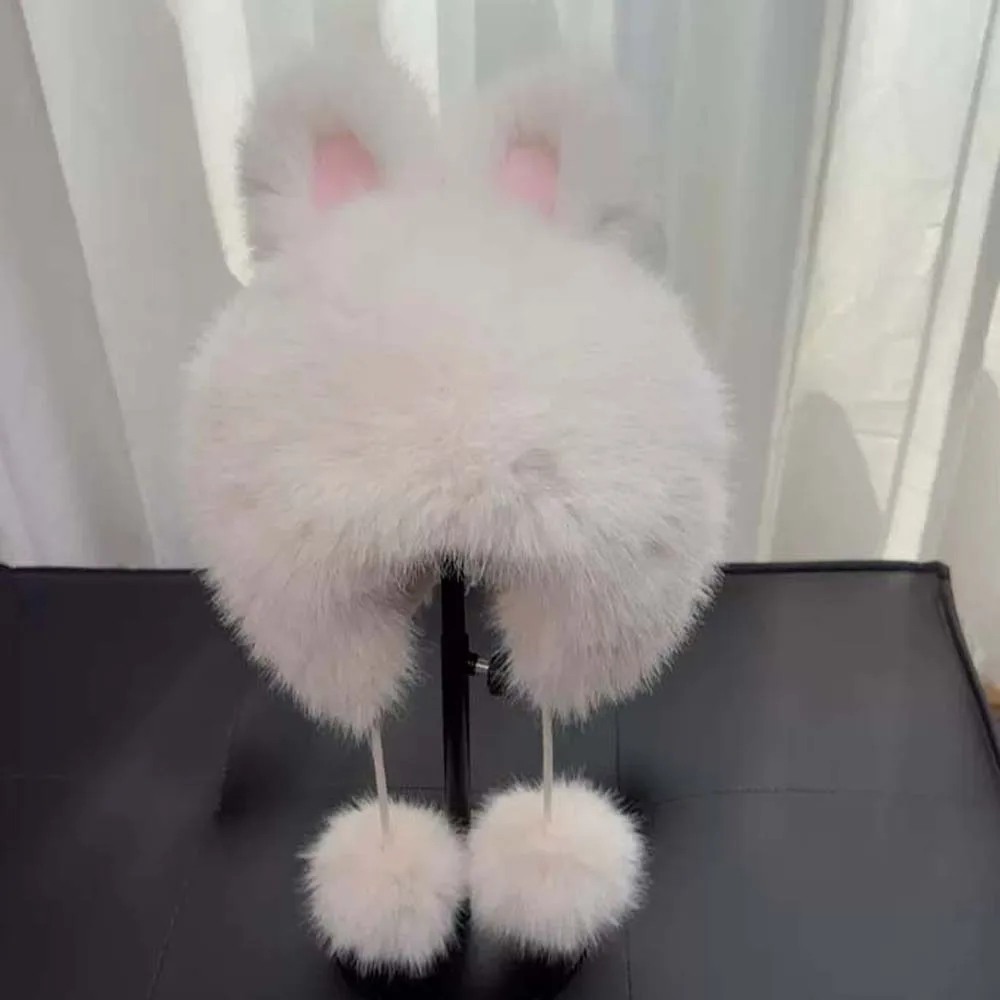 

Cute Anti-cold Winter Plush Hat Cartoon Solid Color Rabbit Ear Warmer Hat Soft Windproof Ear Protection Cap Shopping