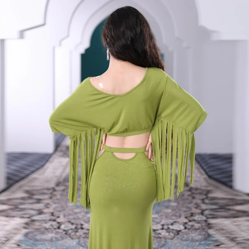 

Customized Belly Dance Costumes Set Women's Practice Clothes Dress Modal Oriental Dance Beginner High Waist Long Dress 5056