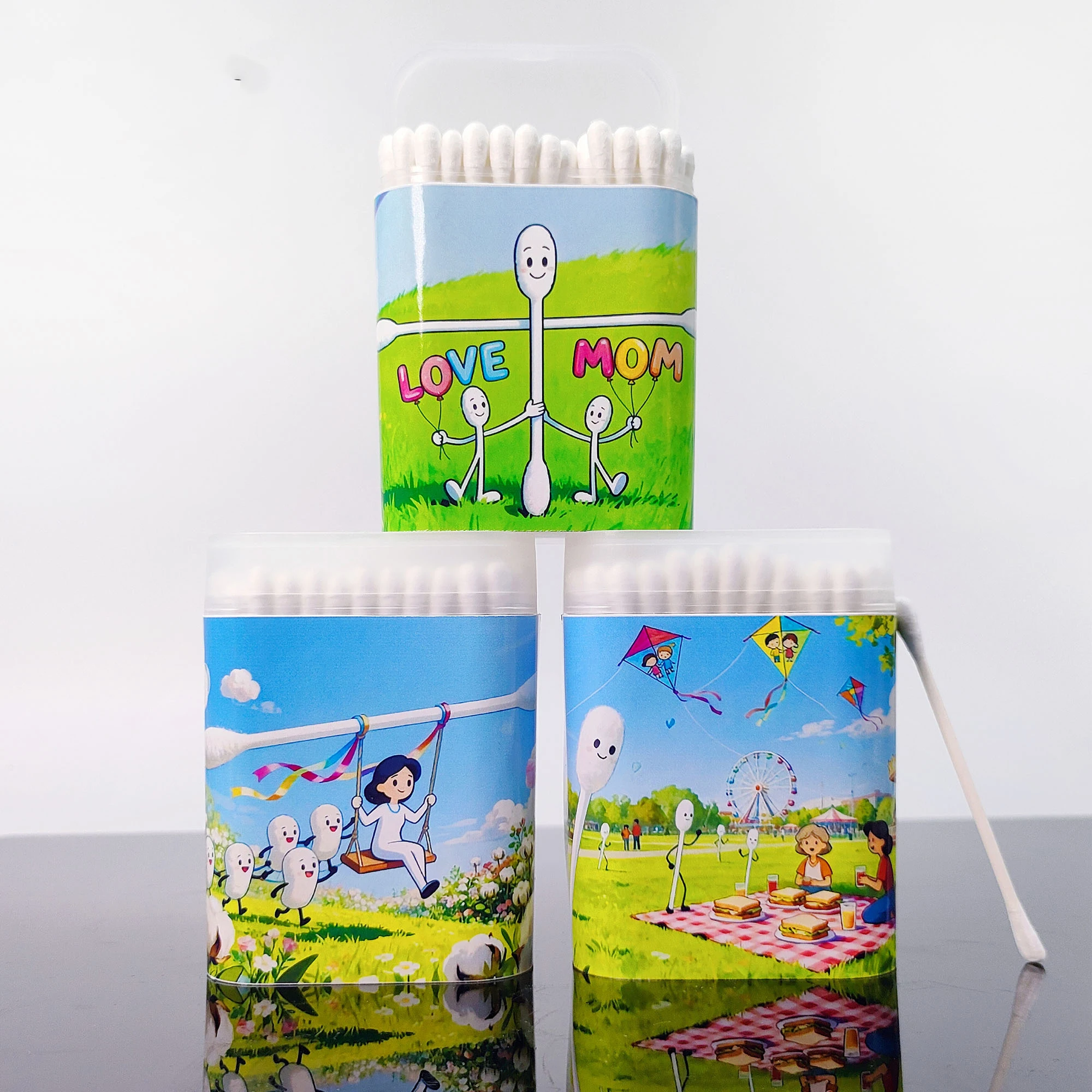 100 Stück/300 Stück Wattestäbchen mit Muttertagsmotiv, doppelseitige multifunktionale Wattestäbchen, Happy Mother's Day, Weihnachtsgeschenk.