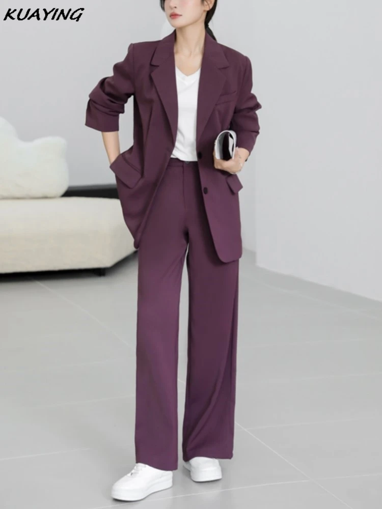 High Quality Office Ladies Pant Suit Solid Color Women Business Blazer Jacket Loose Trouser Female Work Wear Formal Sets Clothes