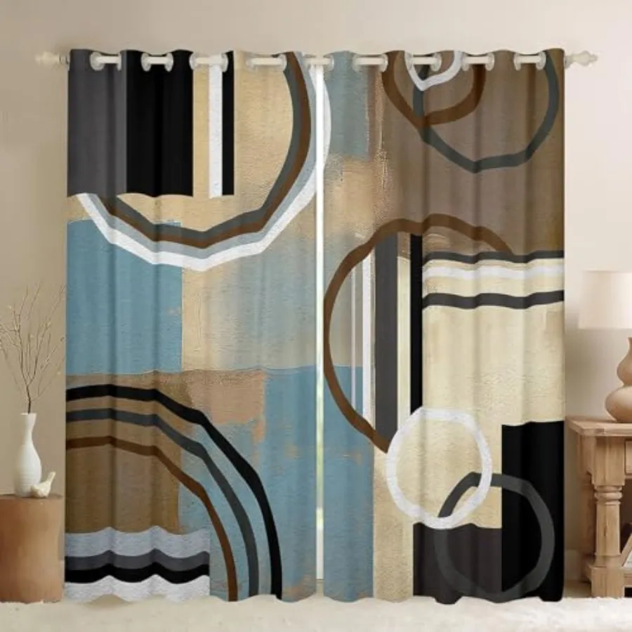 

Brown and Blue 100% Blackout Curtains, Oil Painting Curtains for Bedroom Decor, Watercolor Pastel Artwork Window Curtains and D