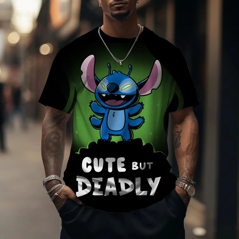 

Men's T-Shirt Disney Stitch funny print Short Sleeve Micro Elastic Breath Streetwear Summer Casual Oversized T-Shirts Men Clothi