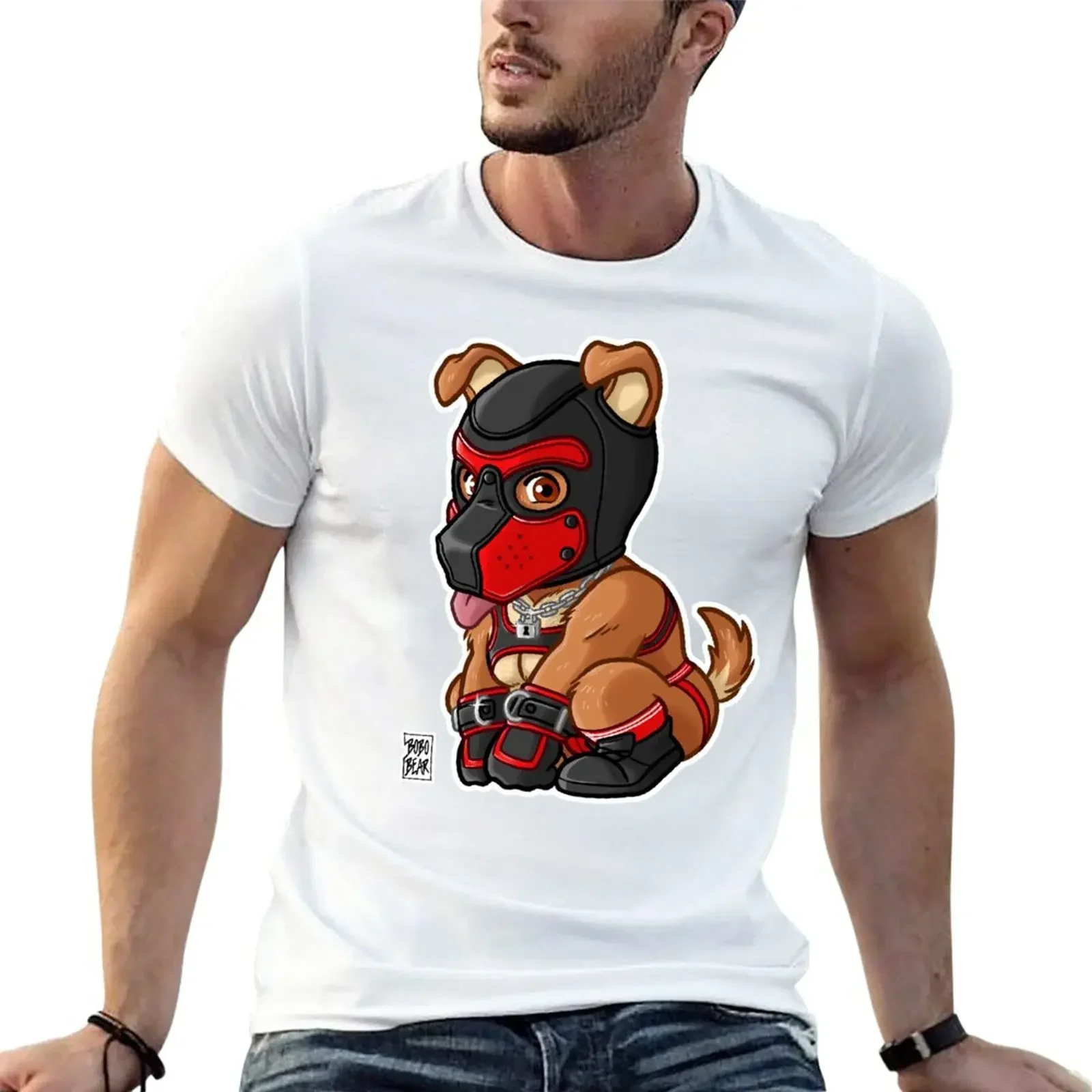 PLAYFUL PUPPY RED MASK BEARZOO SERIES T-Shirt Short sleeve blank t shirts oversized t shirts for men heavyweight fashion style