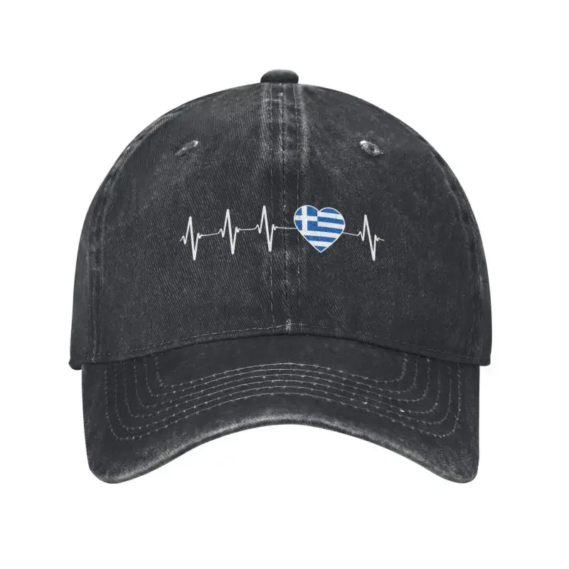 Custom Cotton Heartbeat Greece Flag Baseball Cap Hip Hop Men Women's Adjustable Greek Patriotic Dad Hat