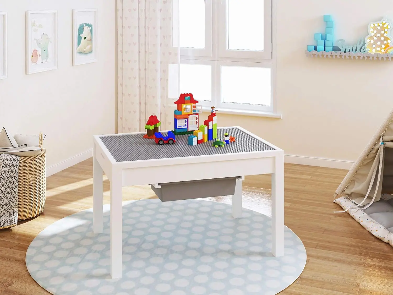 Activity Table with Storage for Older Kids, Large Play Table for Kids,Boys,Girls, White