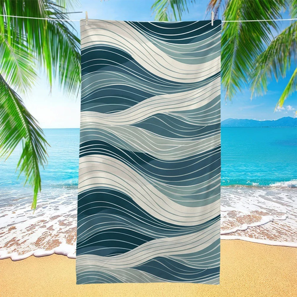 1pc Wave Summer Beach Towel, Ocean Wave Turtle Pattern Beach Blanket, Super Absorbent Quick-drying Swimming Towel