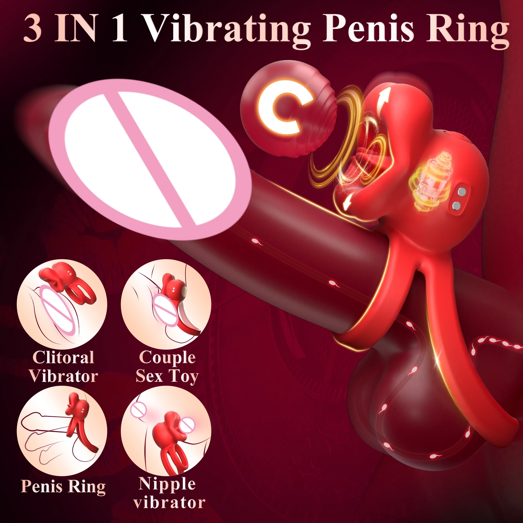Penis Ring Vibrator Cock Ring with Tongue Licking Clitoral Stimulator Men Ejaculation Delay Cockring Adults Sex Toys for Couples view 2